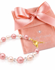 Pink & Rose Pearl Bracelet with Clear Crystals, 14K Gold Plated Gift