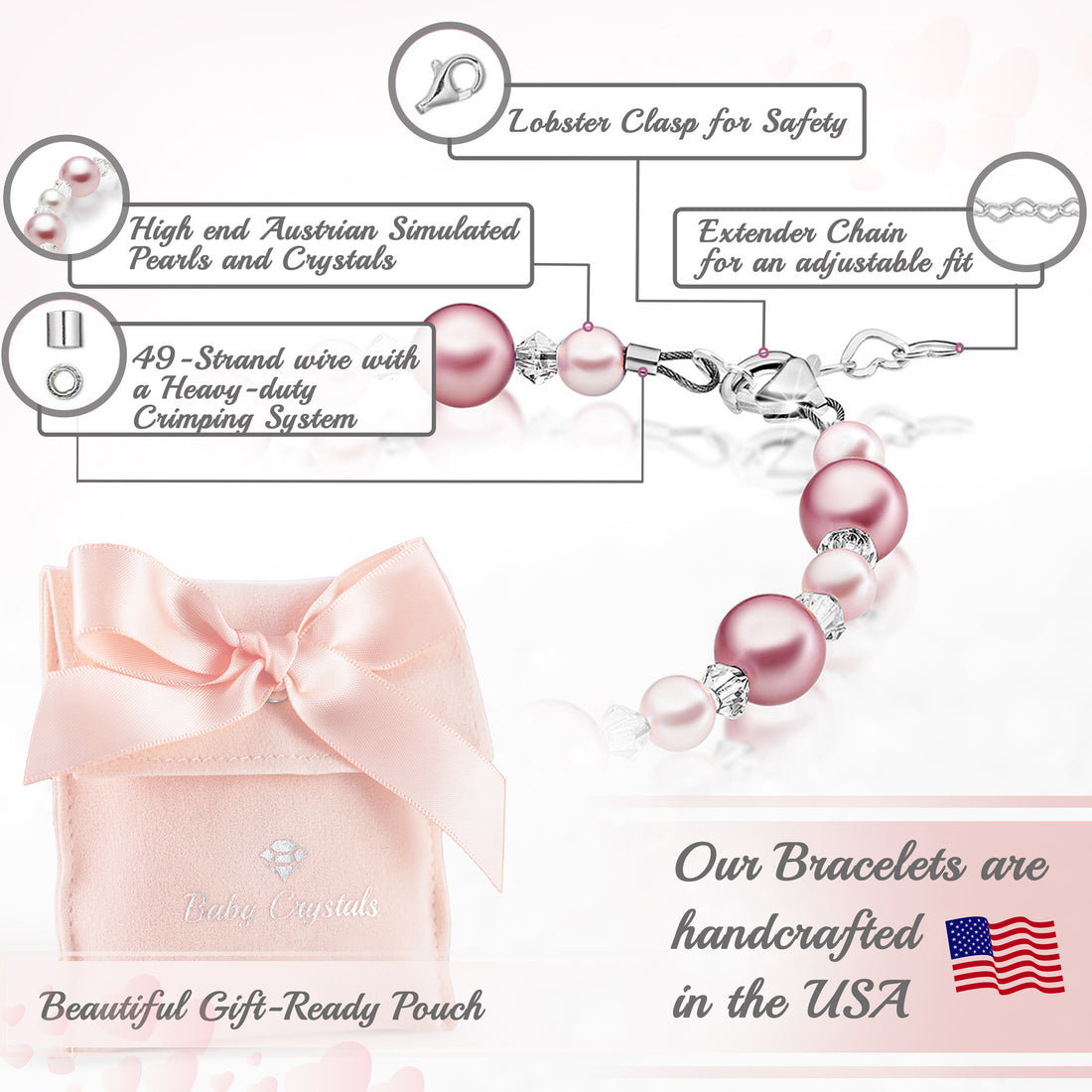 Sterling Silver Bracelet for girls with Rose Pearls