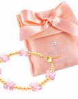 Pink Butterfly Bracelet, 14K Gold Plated Gold Bead Keepsake for Girls