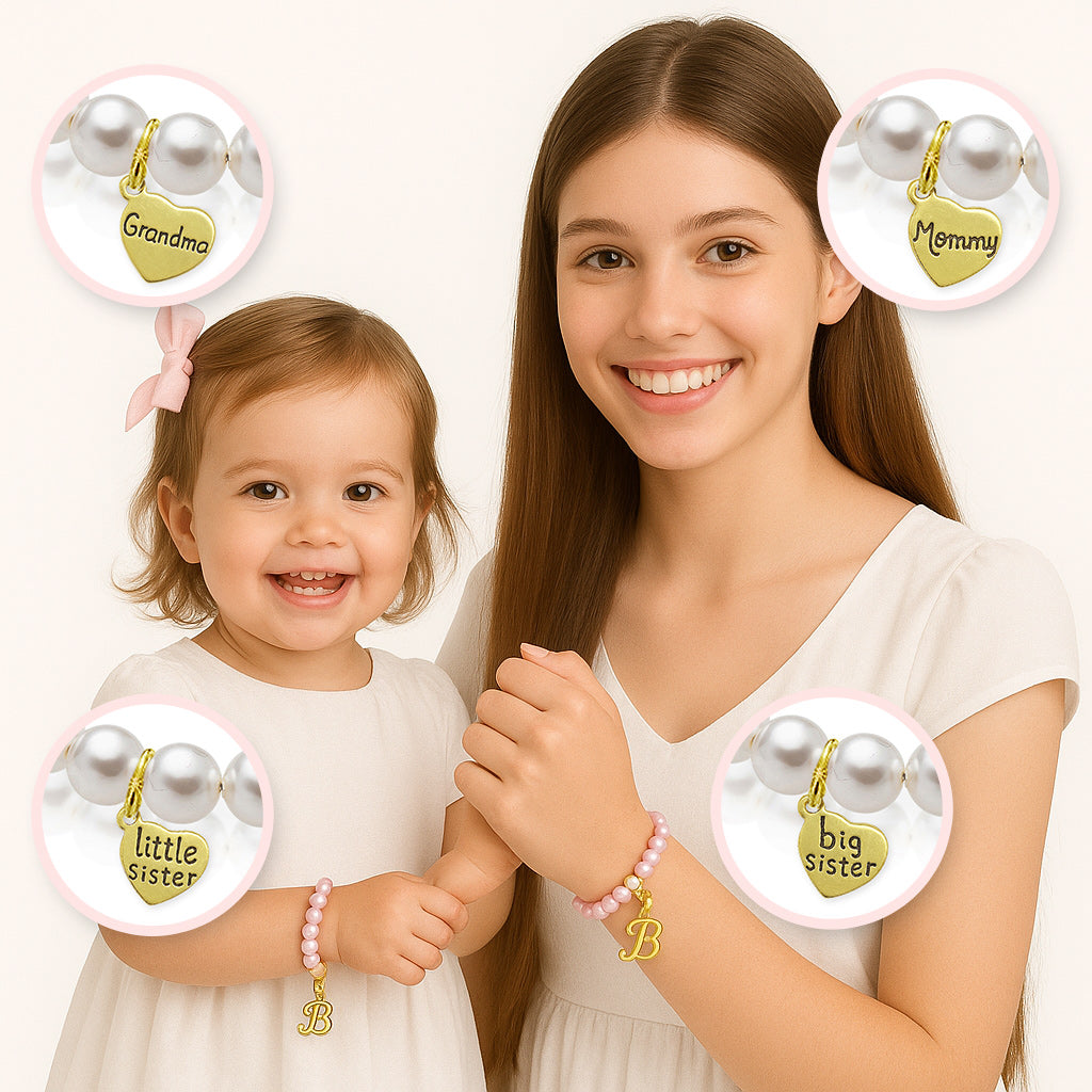 Baby Crystals 14K Gold-Plated Letter initial A-Z Charm Bracelets for Girls, Personalized Jewelry Pearl Bracelet for Baby Girls, infant, Toddlers, Teens | Sister, Cross, Charms, Birthday, Baptism Gifts