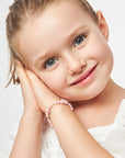 Pink Pearl Christening Charm Bracelet, Sterling Silver Cross