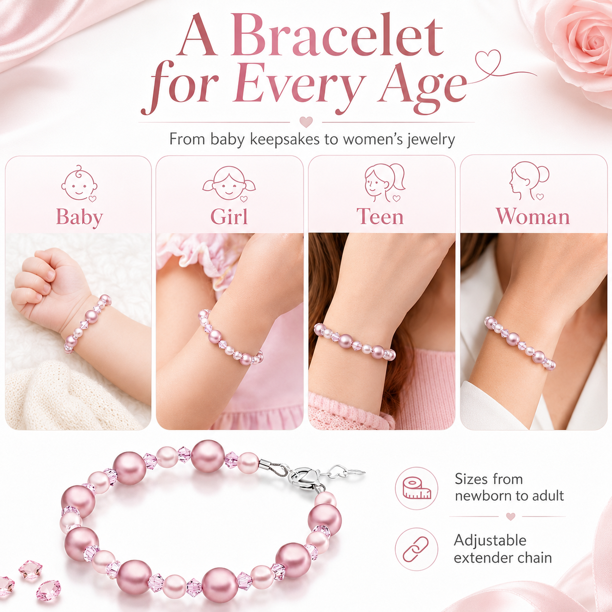 Baby Crystals Personalized Birthstone Bracelet for Girls &amp; Women -Custom Initial Charm Bracelet,