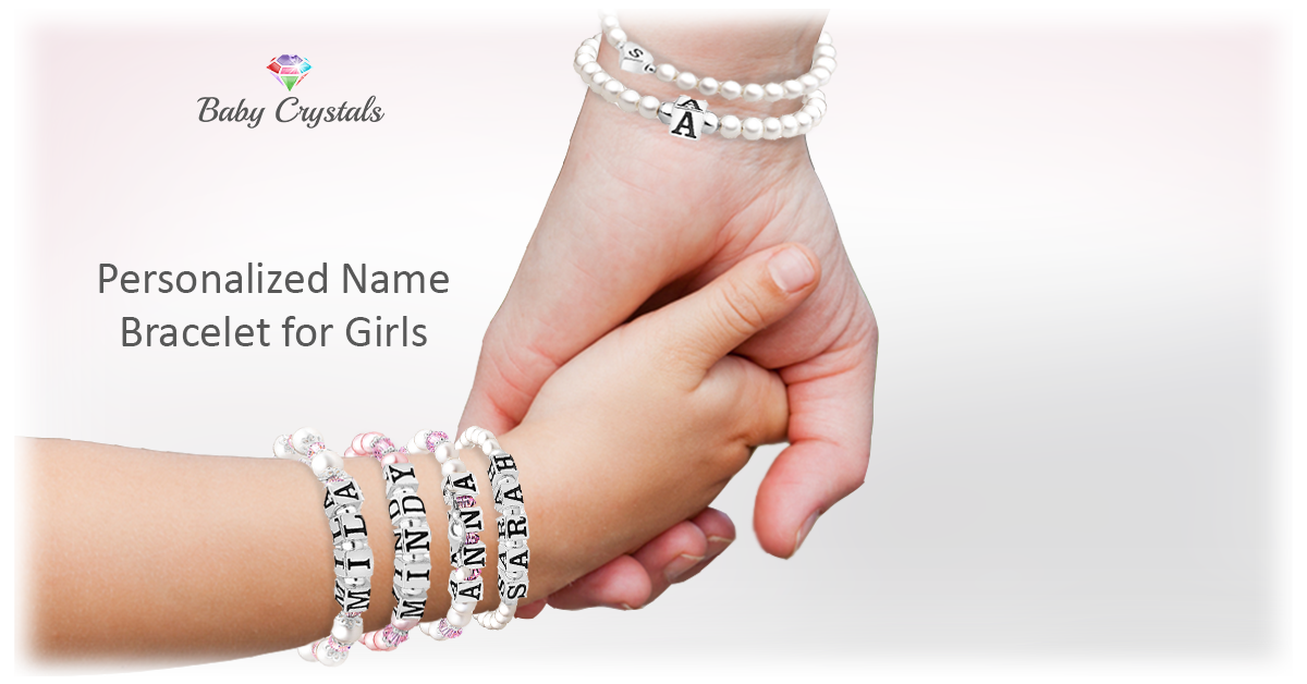 Baby Crystals Birthstone Bracelet Personalized Name Pearl Bracelet for girls