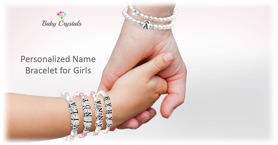 Baby Crystals Birthstone Bracelet Personalized Name Pearl Bracelet for girls