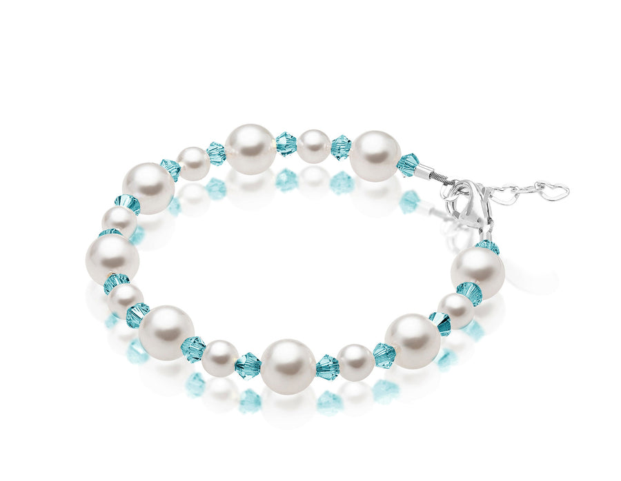 Personalized Birthstone Pearl Bracelet for Girls with Birthstone Crystals