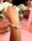 Toddler Pearl Bracelet With Cross Silver Beads Girl Jewelry