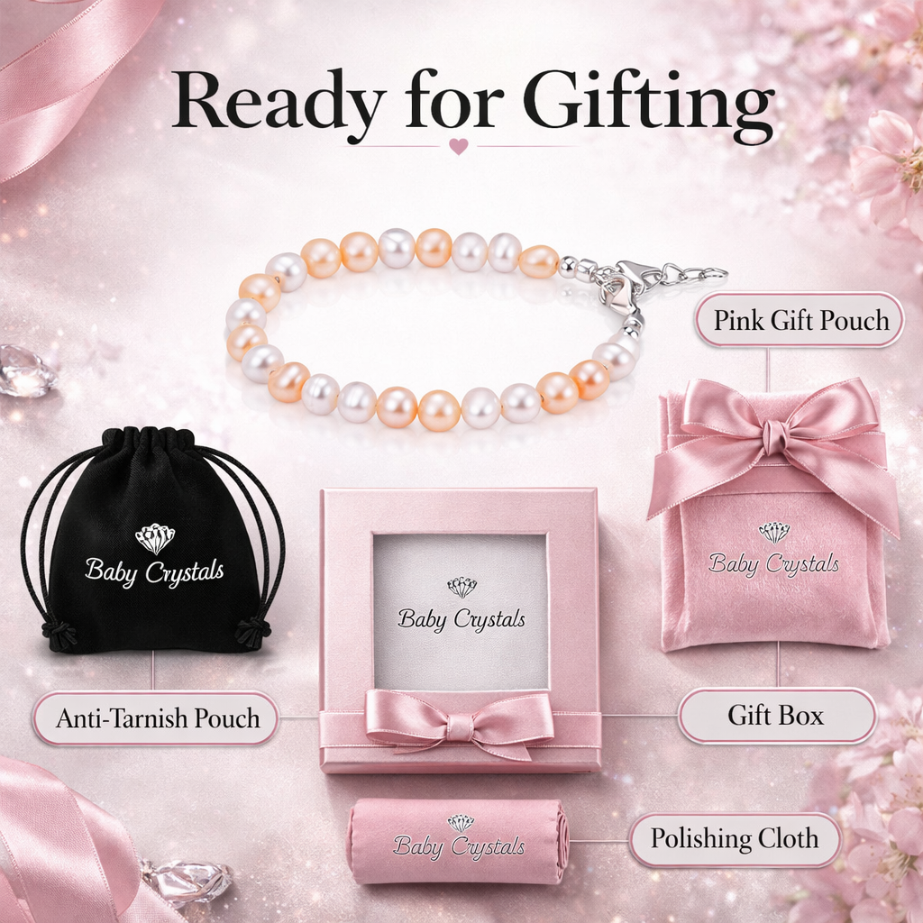 Freshwater White &amp; Peach Pearl Bracelet, Sterling Silver Keepsake