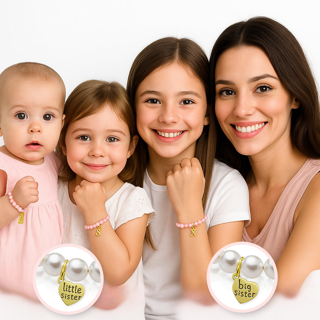 14K Gold Initial White Pearl Bracelet Girls