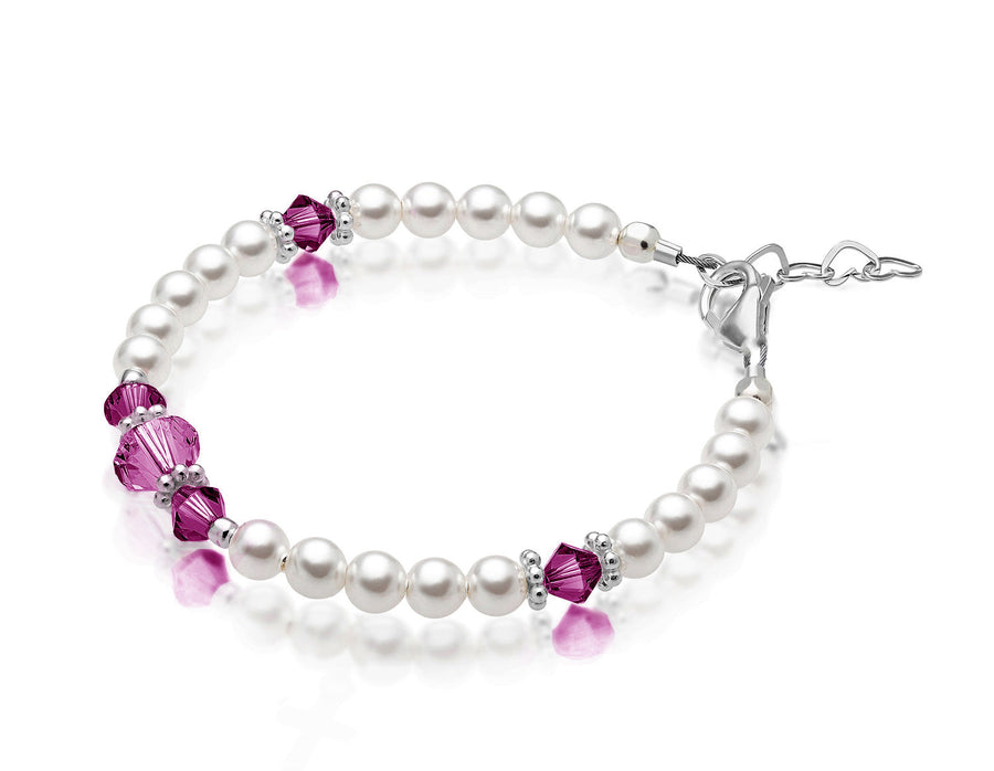 Personalized Birthstone Pearl Bracelet for Girls with Birthstone Crystals