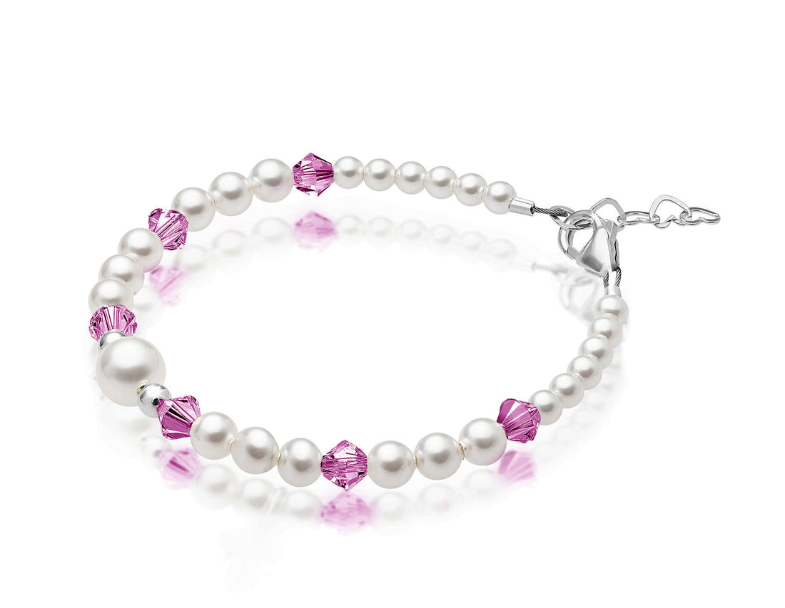 Personalized Birthstone Jewelry Pearl Bracelet for Girls with Birthstone Crystals