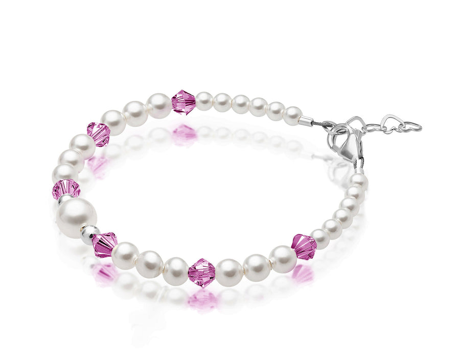 Personalized Birthstone Jewelry Pearl Bracelet for Girls with Birthstone Crystals