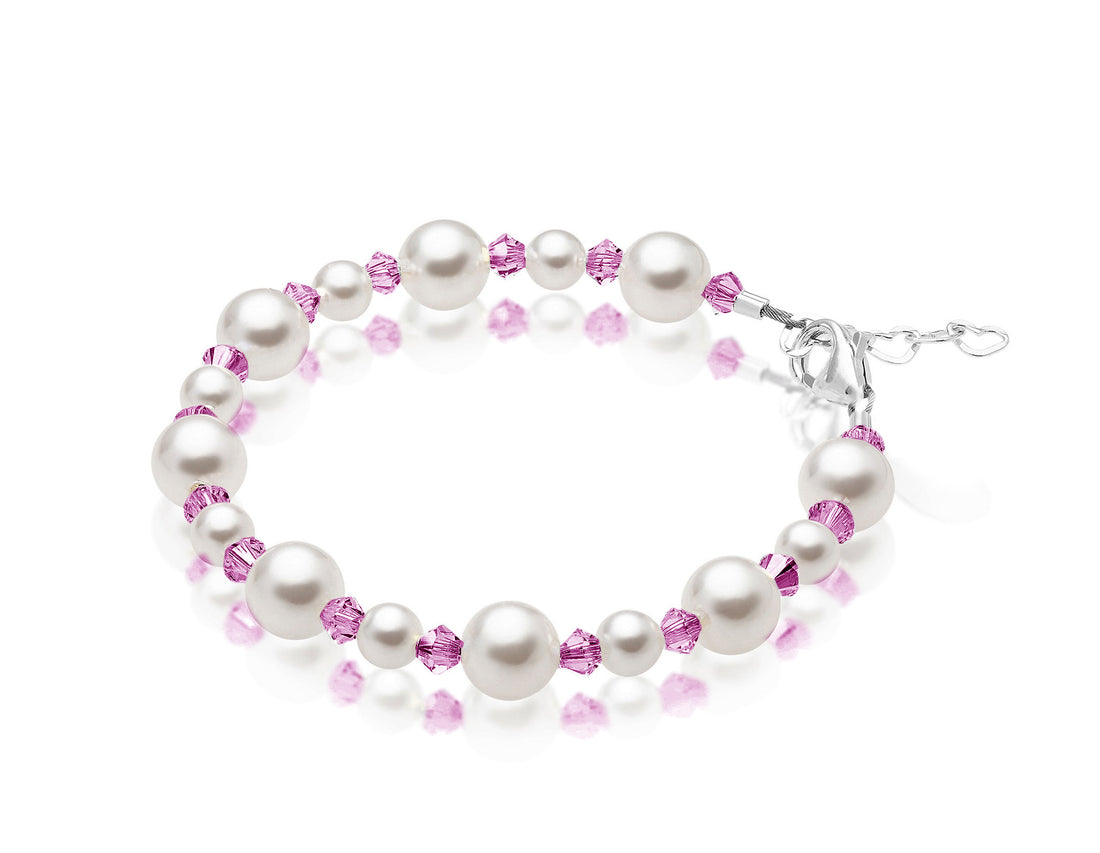 Personalized Birthstone Pearl Bracelet for Girls with Birthstone Crystals