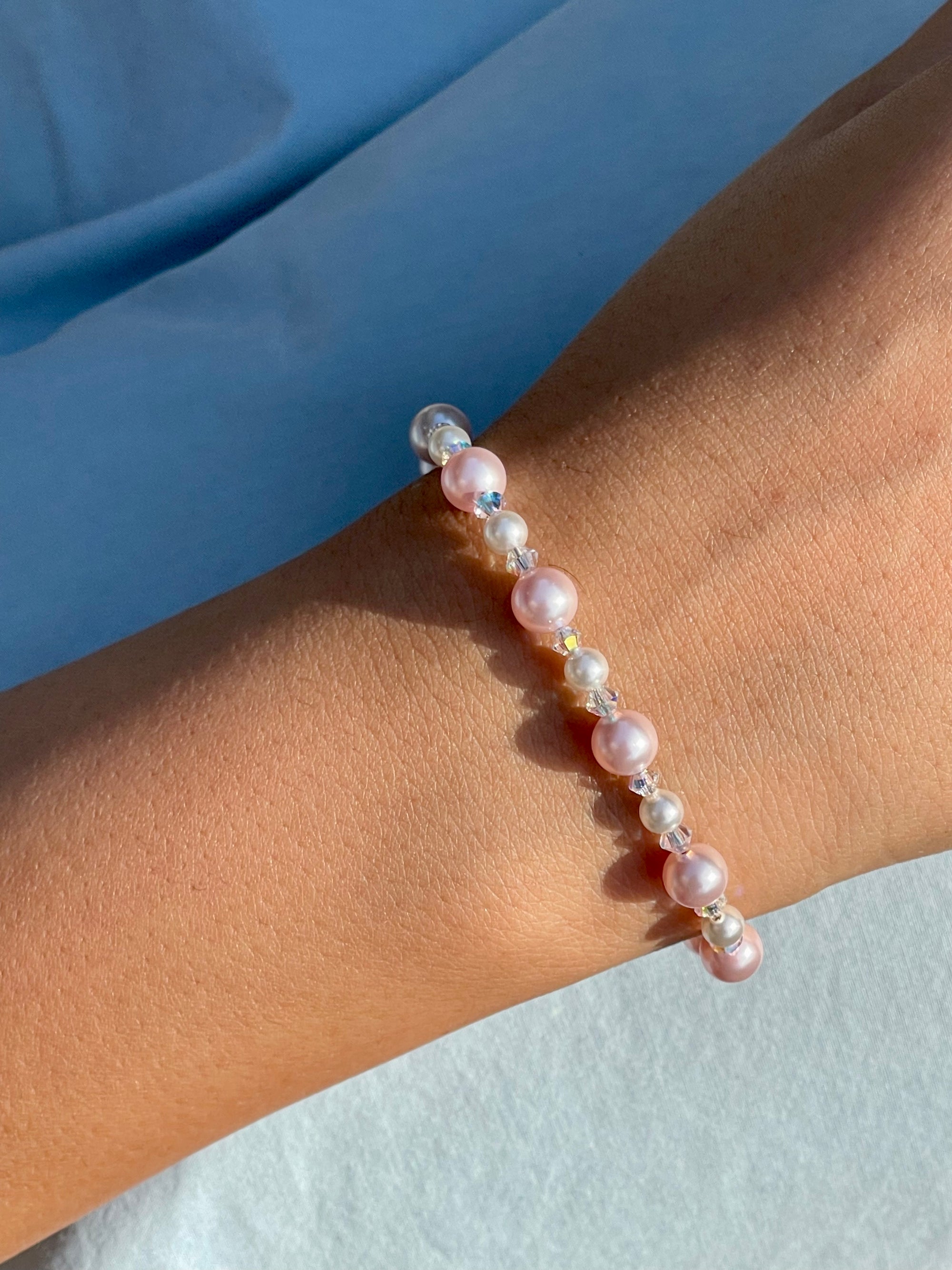 NewBorn Baby Girl Bracelet with Lavender Pearls &amp; Clear Crystals