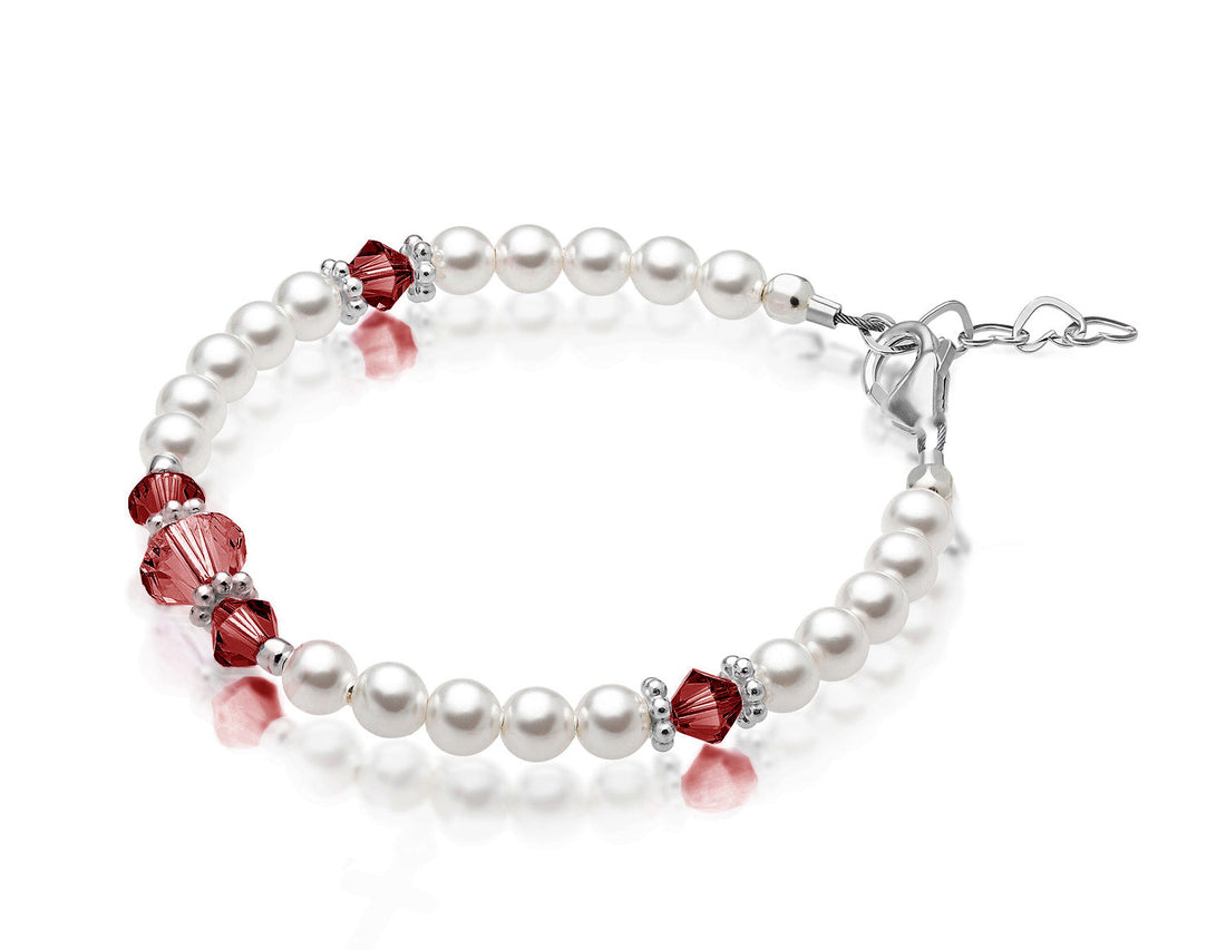 Personalized Birthstone Pearl Bracelet for Girls with Birthstone Crystals