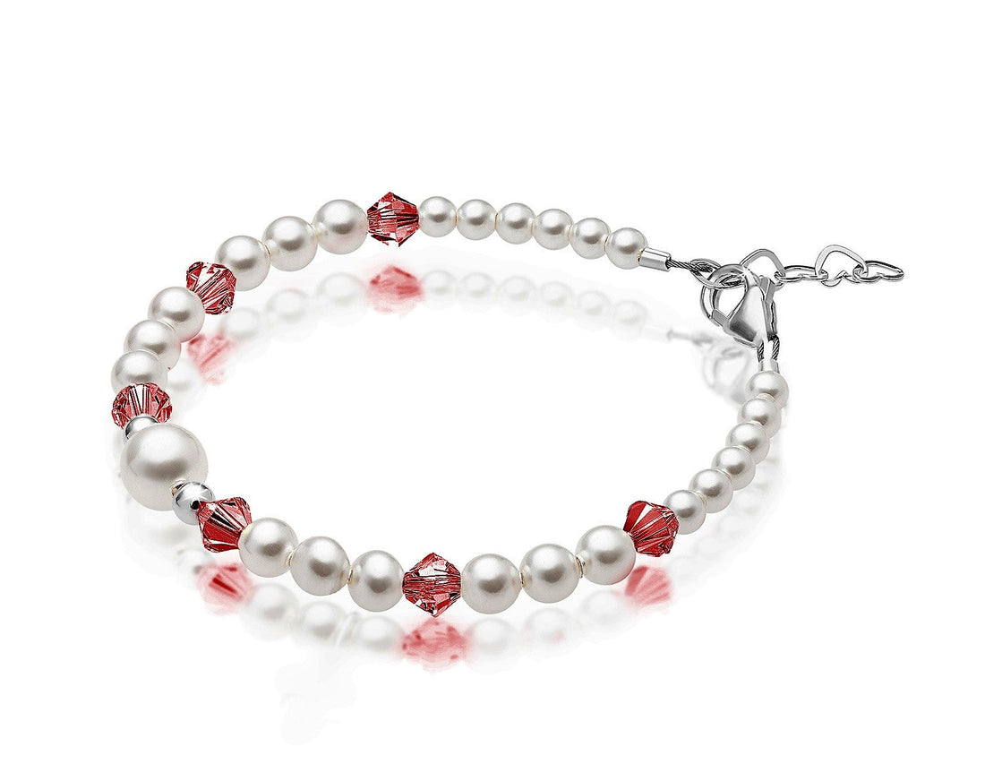 Personalized Birthstone Jewelry Pearl Bracelet for Girls with Birthstone Crystals
