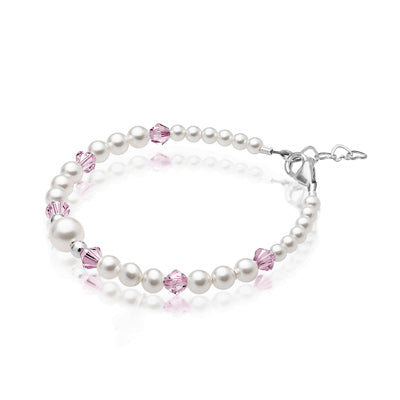Personalized Birthstone Jewelry Pearl Bracelet for Girls with Birthstone Crystals