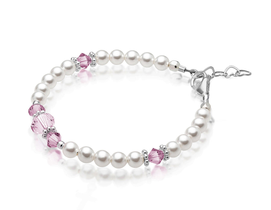 Personalized Birthstone Pearl Bracelet for Girls with Birthstone Crystals