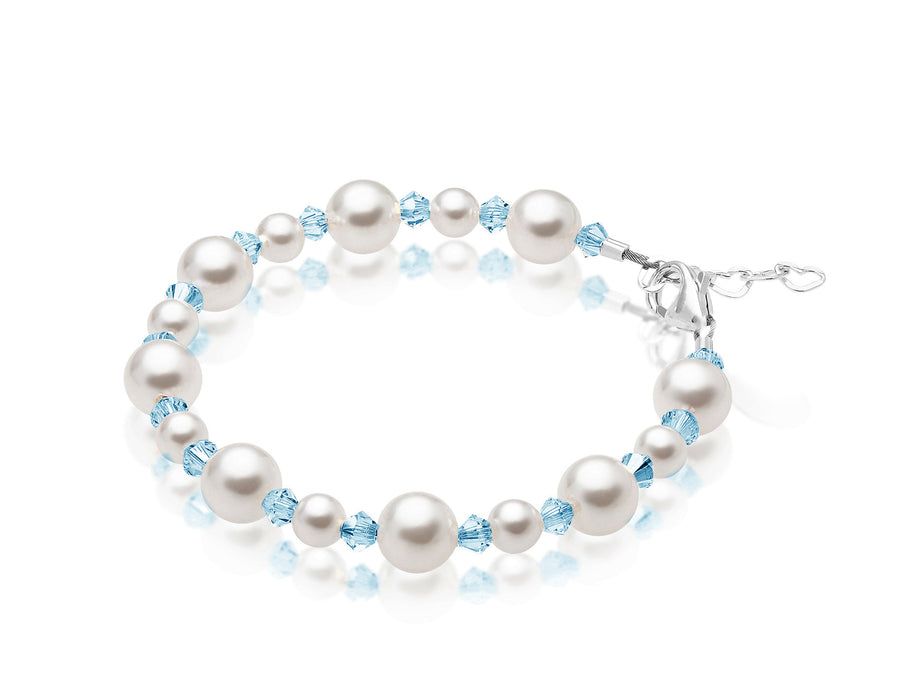 Personalized Birthstone Pearl Bracelet for Girls with Birthstone Crystals