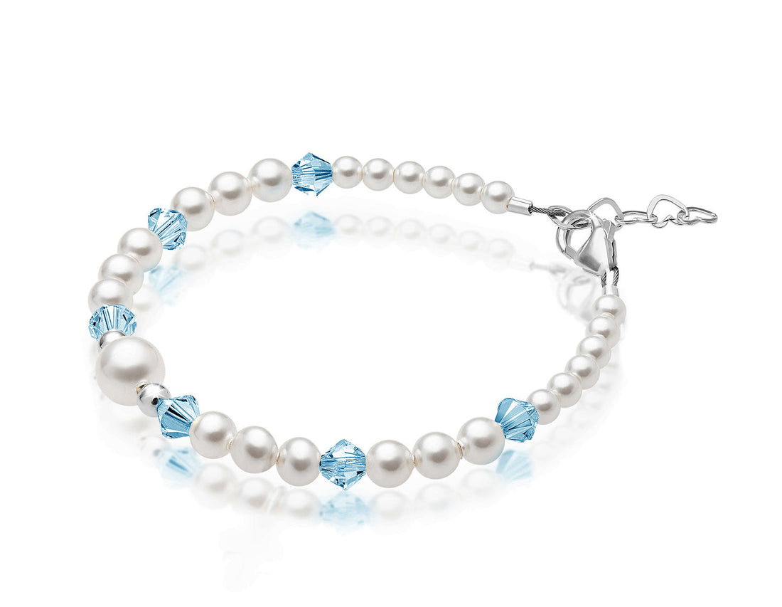 Personalized Birthstone Jewelry Pearl Bracelet for Girls with Birthstone Crystals