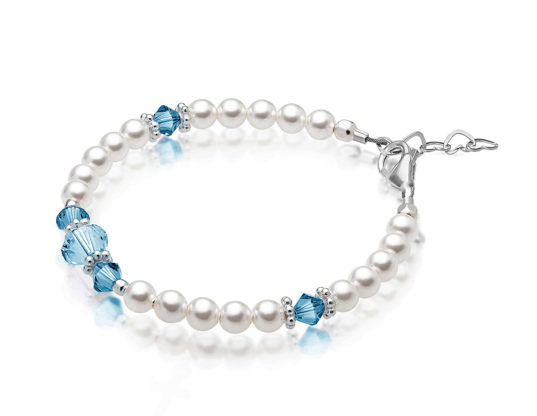 Personalized Birthstone Pearl Bracelet for Girls with Birthstone Crystals