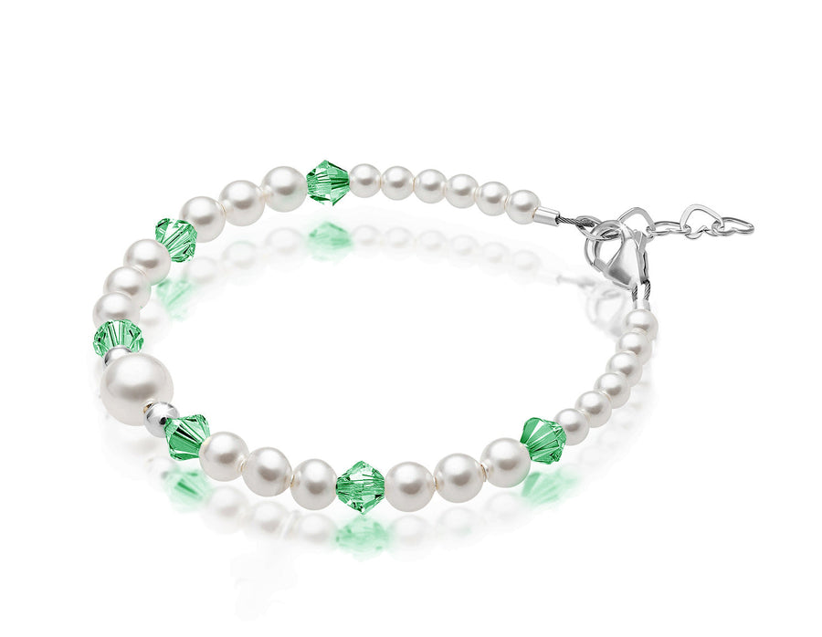 Personalized Birthstone Jewelry Pearl Bracelet for Girls with Birthstone Crystals