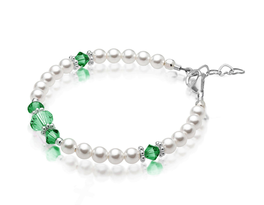 Personalized Birthstone Pearl Bracelet for Girls with Birthstone Crystals