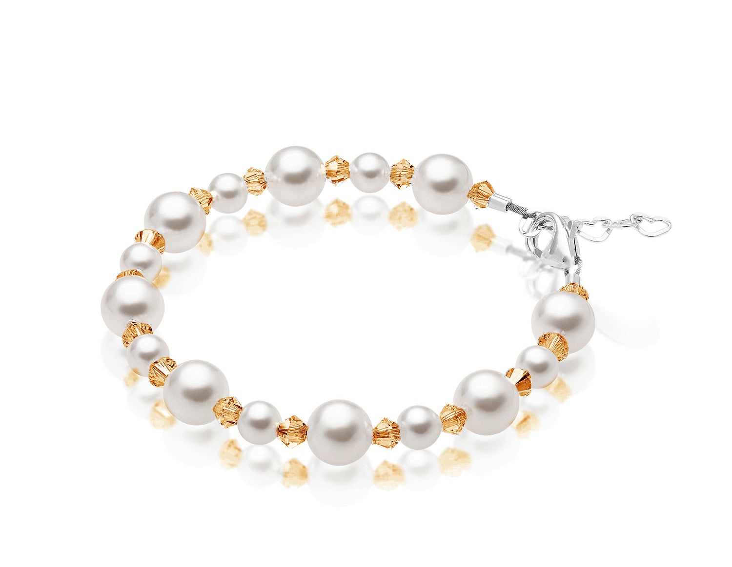 Personalized Birthstone Pearl Bracelet for Girls with Birthstone Crystals