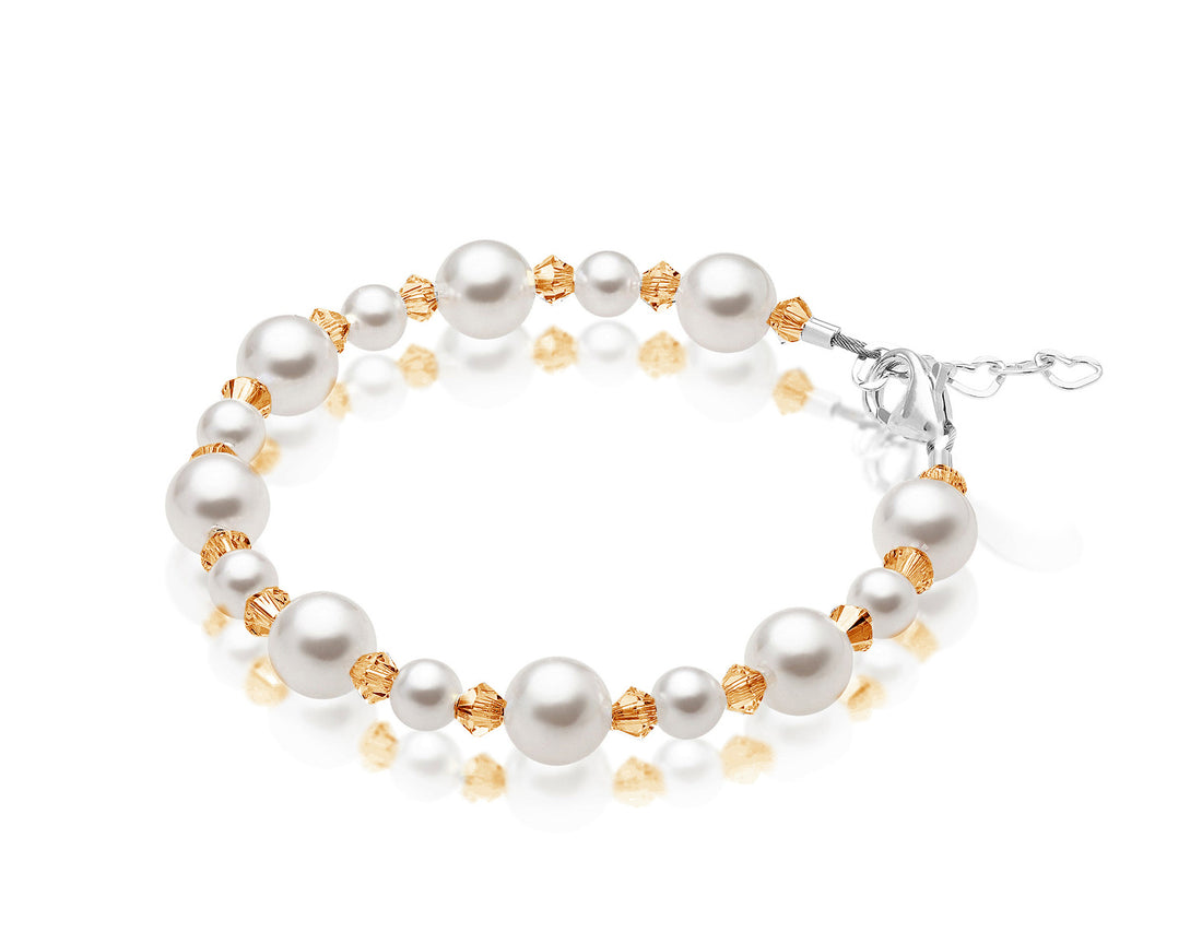 Personalized Birthstone Pearl Bracelet for Girls with Birthstone Crystals