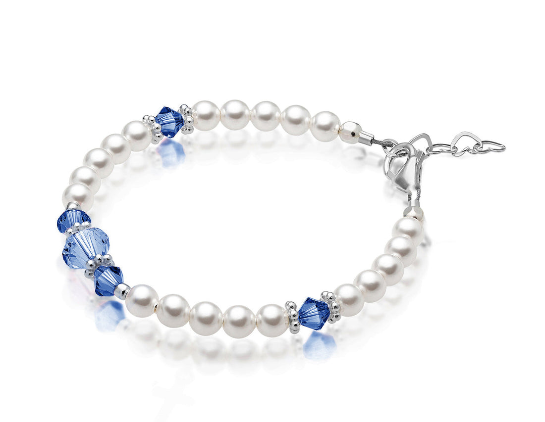 Personalized Birthstone Pearl Bracelet for Girls with Birthstone Crystals