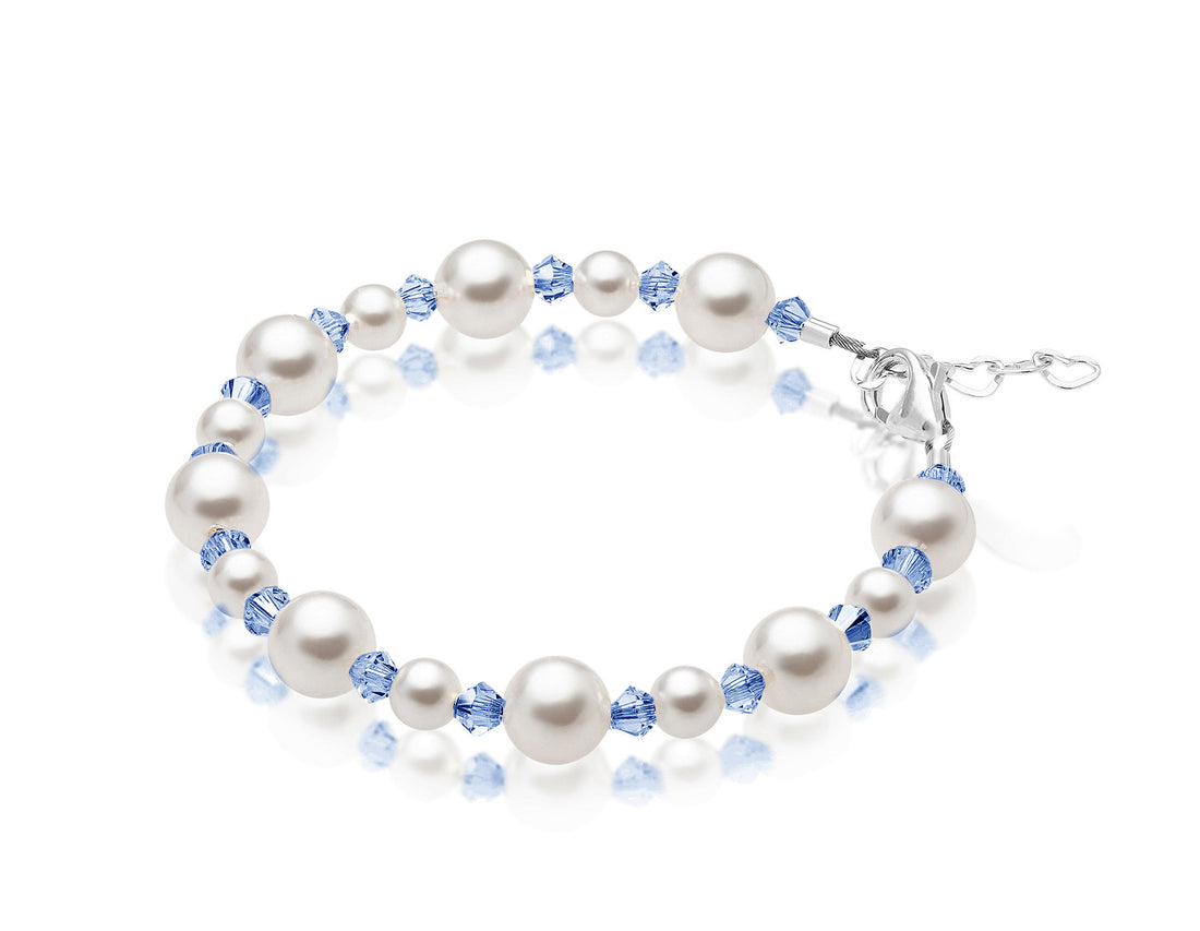 Personalized Birthstone Pearl Bracelet for Girls with Birthstone Crystals