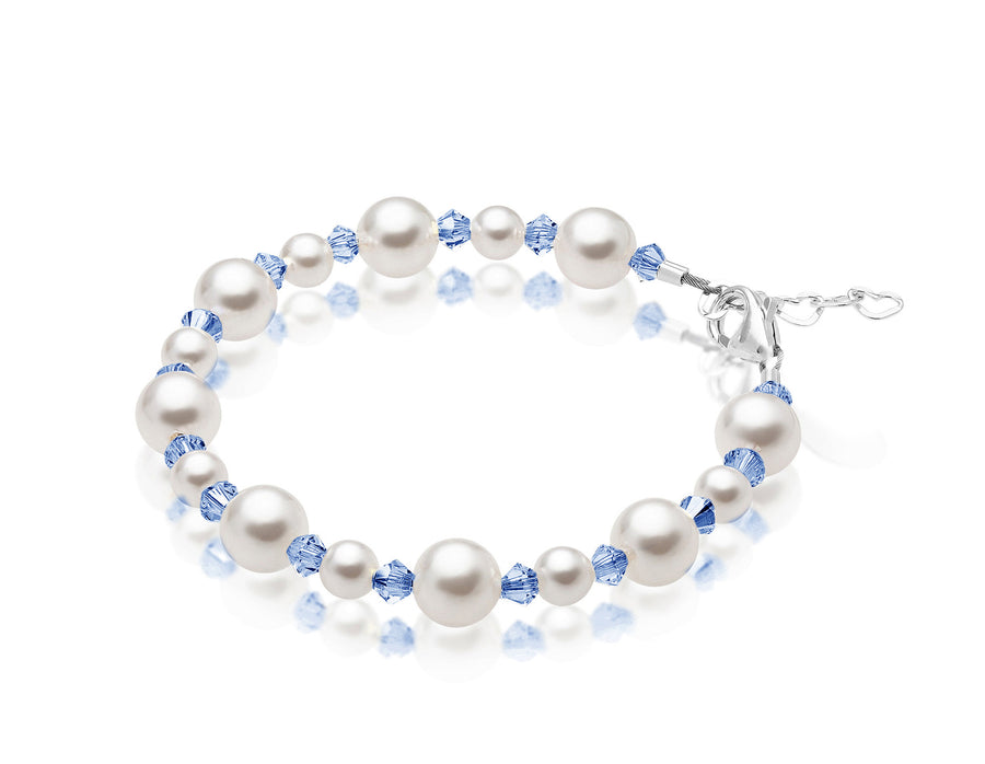 Personalized Birthstone Pearl Bracelet for Girls with Birthstone Crystals