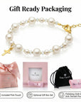 Sterling silver Cross White Pearl Bracelet for Girls Baptism & Christening
