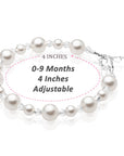 Sterling Silver Bracelet for Girls with Pink Pearls & Clear Crystals