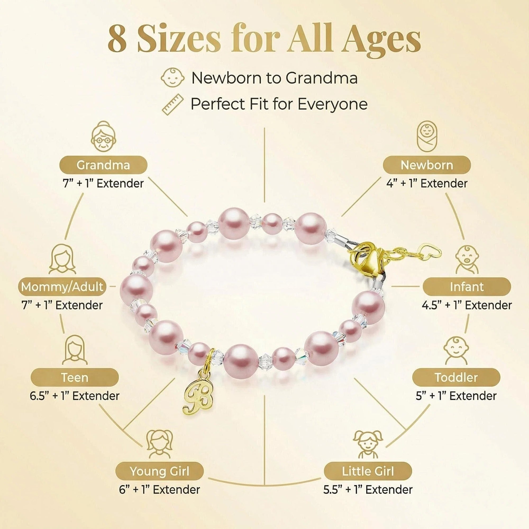 Pink Pearl &amp; Clear Crystal Bracelet, 14K Gold Plated Baby Girl Gift