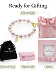 Pink Pearl & Clear Crystal Bracelet, 14K Gold Plated Baby Girl Gift