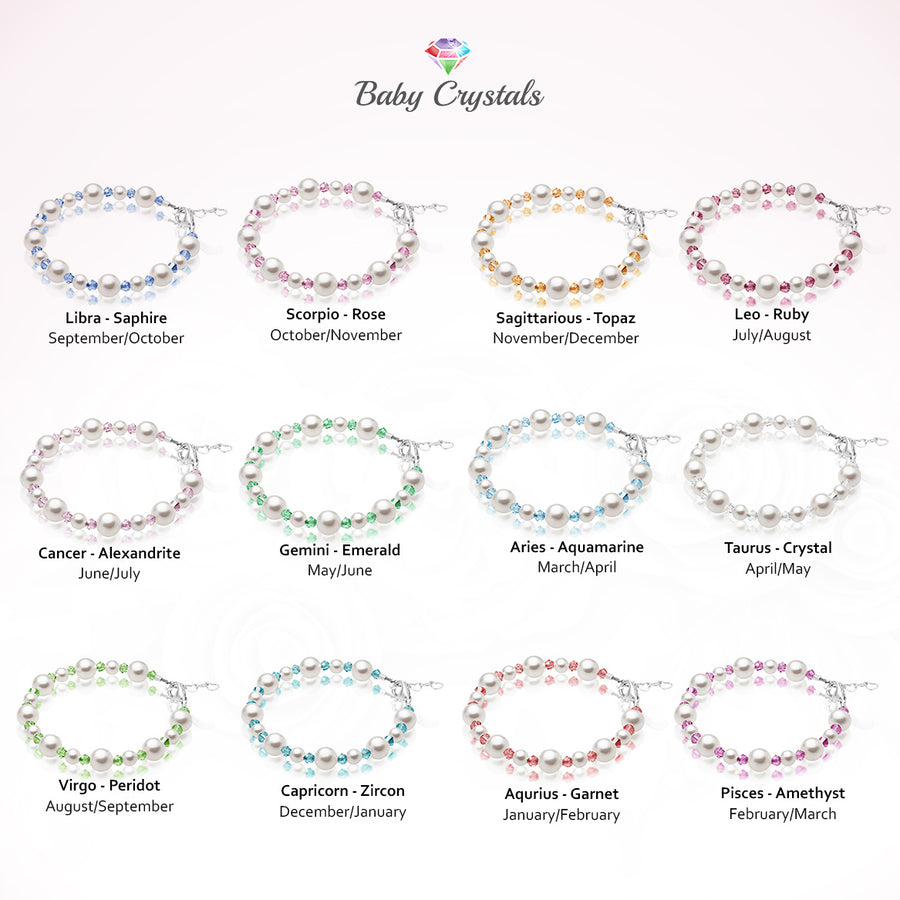 Personalized Birthstone Pearl Bracelet for Girls with Birthstone Crystals