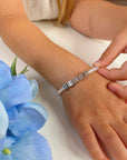 Pink & White Pearls Name Bracelet, Sterling Silver for Girls