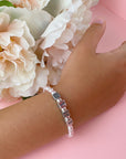 White Pearls Name Bracelet, Sterling Silver Mothers Gift