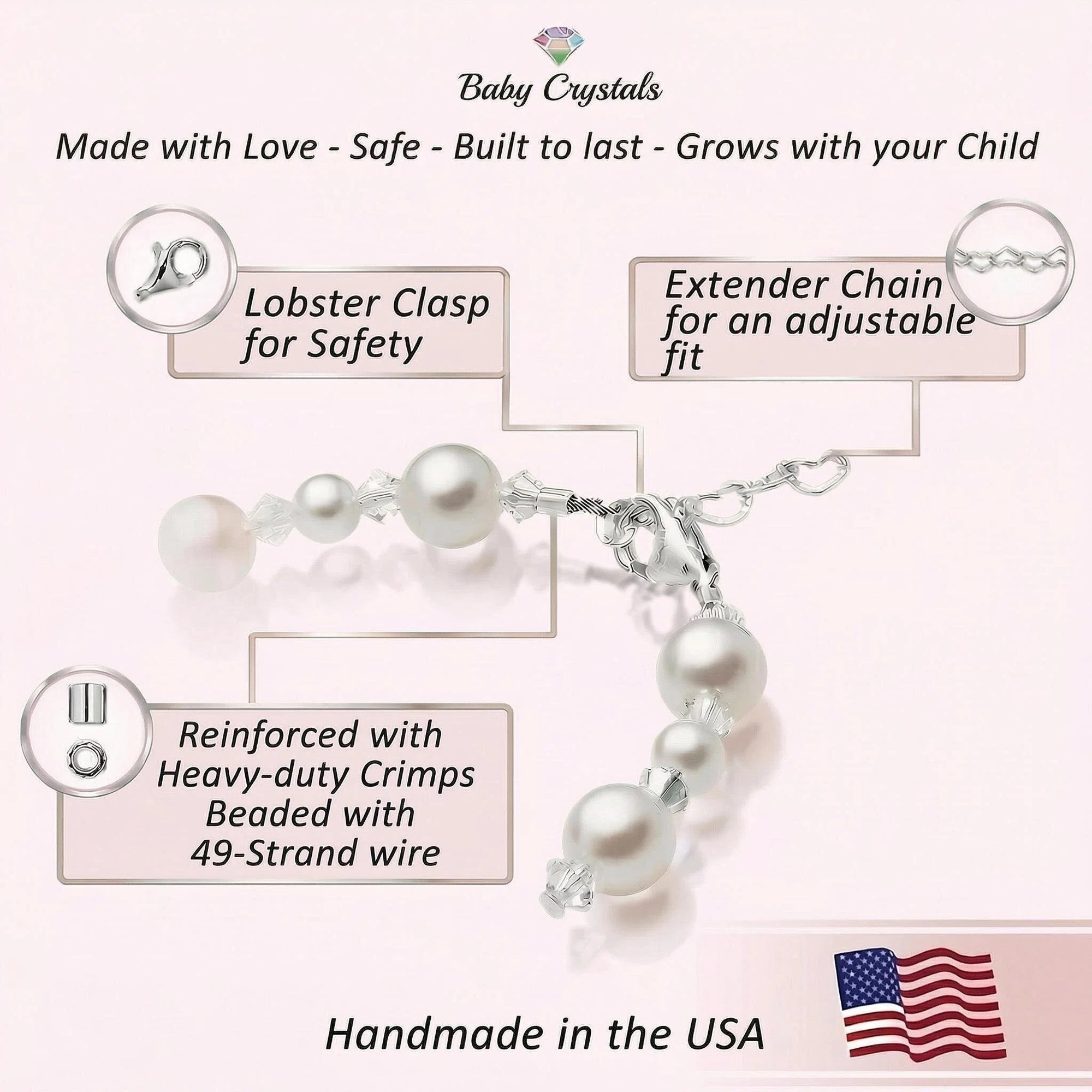 Pink Pearl Charm Bracelet, Silver Beads &amp; Sterling Silver Box Cross