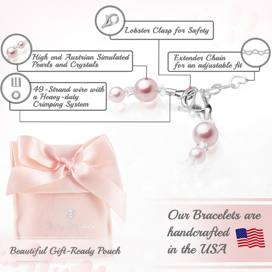 NewBorn Baby Girl Elegant Bracelet with Pink Pearls
