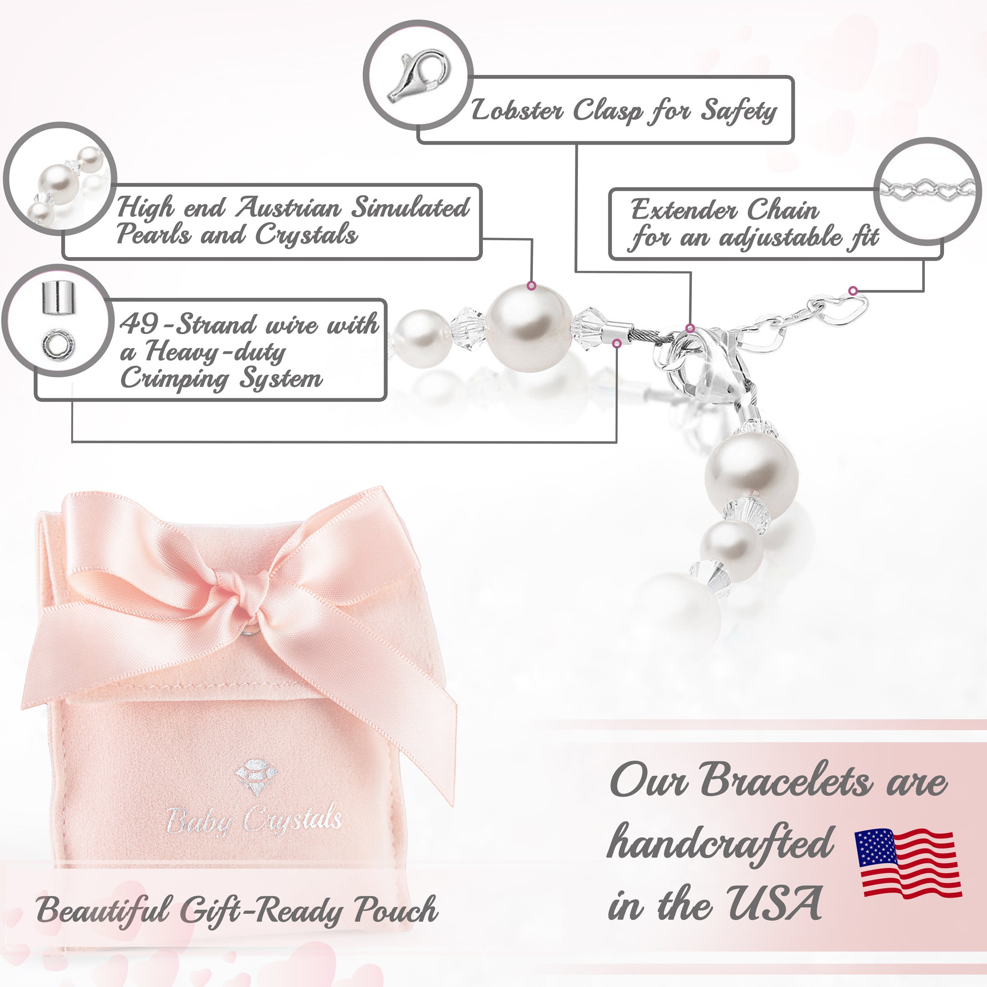 Sterling Silver White Pearl Bracelet for Girls