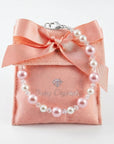 Little Girl Toddler Bracelet with White Pearls & Clear Crystals