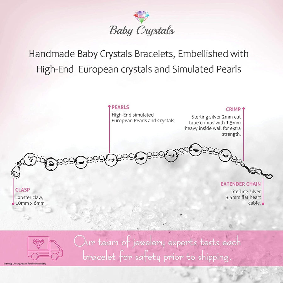 Personalized Birthstone Pearl Bracelet for Girls with Birthstone Crystals