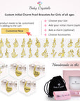 Pink Pearl & Clear Crystal Kids Initial Bracelet, 14K Gold Plated