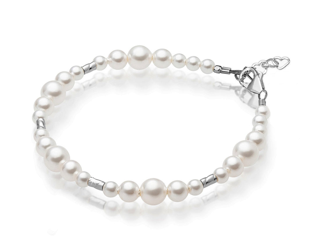 NewBorn Baby Girl Bracelet with White Pearl & Silver Crimps