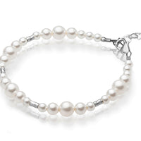 Sterling Silver Bracelet for Girls with White Pearl & Silver Crimps