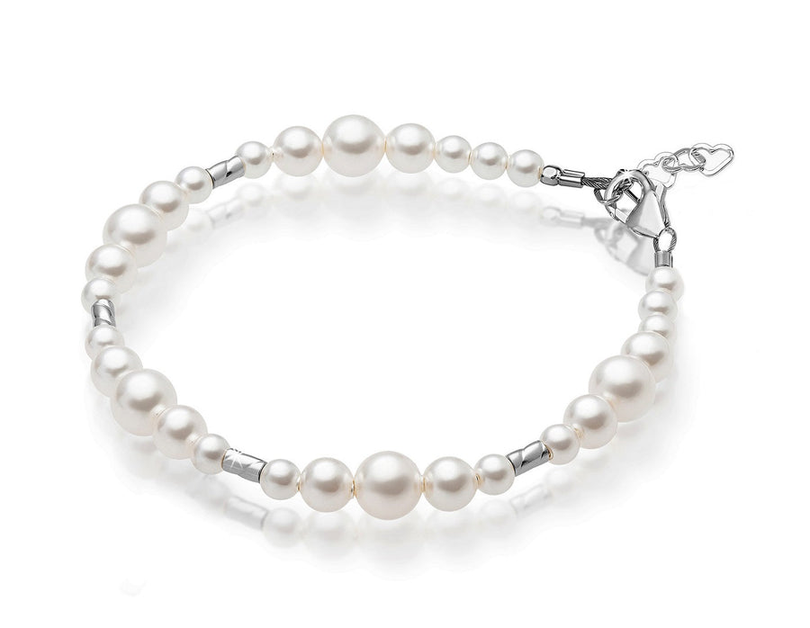 Little Girl Toddler Bracelet with White Pearl & Silver Crimps