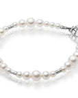 Infant Baby Girl Bracelet with White Pearl & Silver Crimps