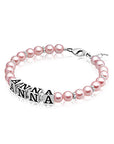 Custom Name Bracelets for Girls 925 Sterling Silver Alphabet Block Letters, Pink Pearl