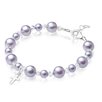Teen Girl Baptism & Christening Sterling silver Cross Charm Bracelet Lavender Pearl